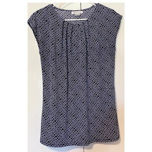 Liz CLASSIC Navy and White Top, Blouse, Size Medium, EC!